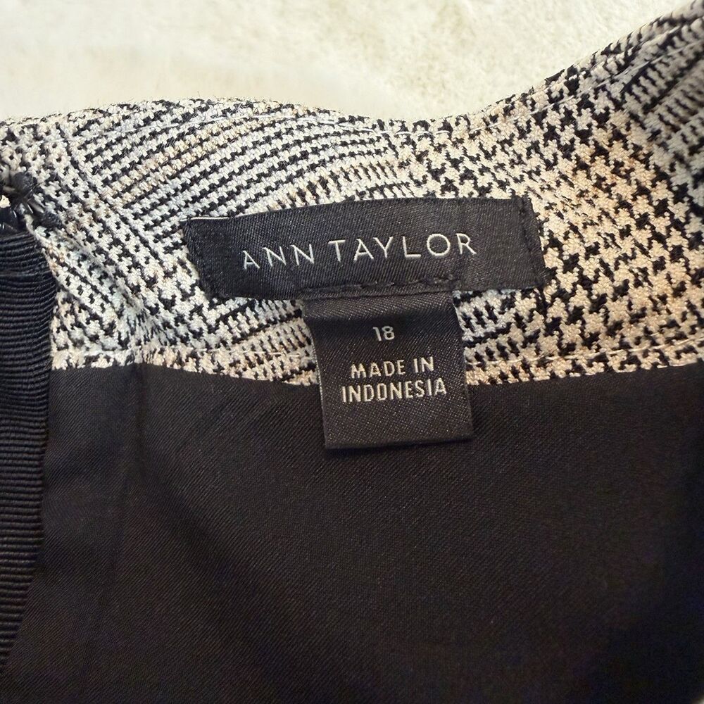 Ann Taylor Career Dress Black Ivory Tan Houndstooth Plaid Mock Neck Women’s 18 - Picture 8 of 12